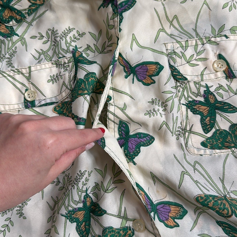 Vintage 2 Piece Butterfly Print Skirt Blouse Dress Button Up Size 6 Novelty
