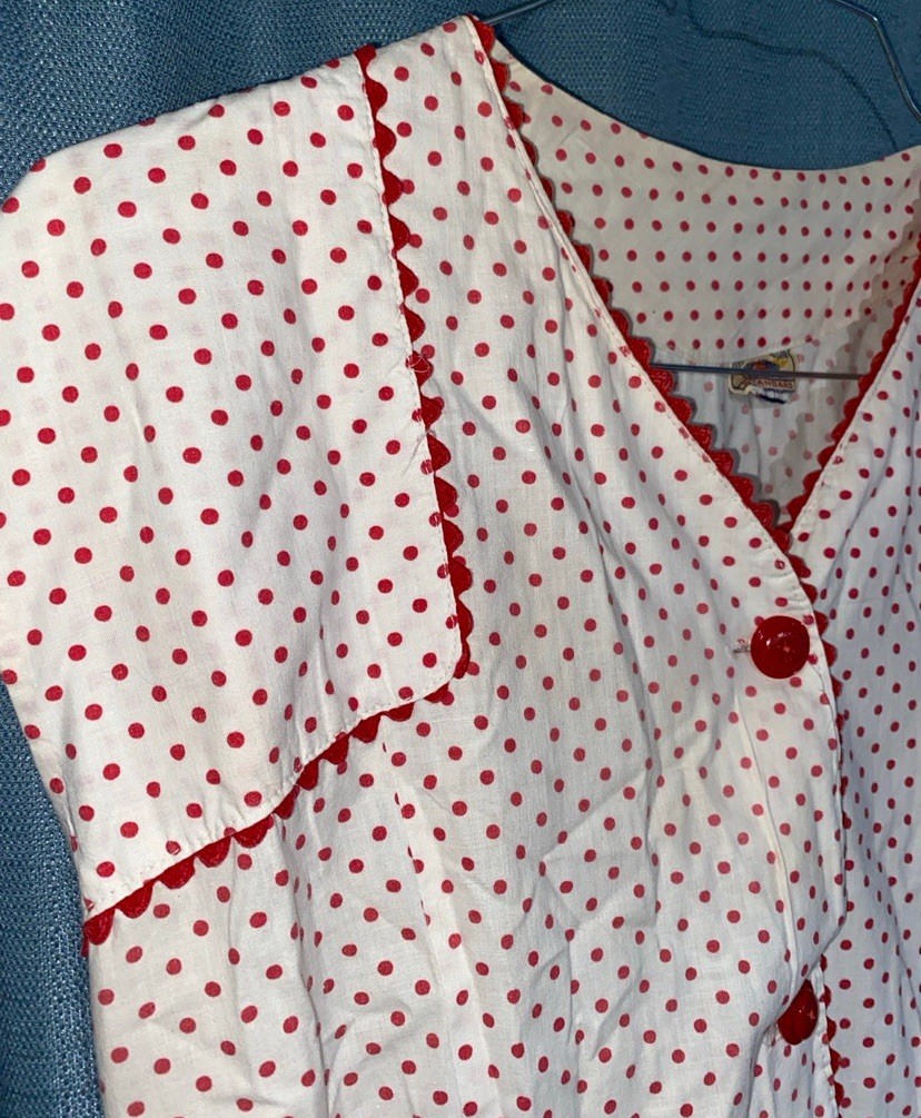Rare HTF 40s Or 50s Vintage Fruit Of The Loom Cotton Polka Dot Dress Rockabilly