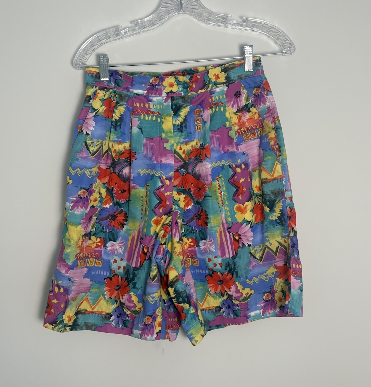 Vintage Men’s Pleated Shorts Vibrant Funky Colorful Floral Geometric Print 28