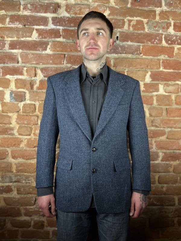 Men Harris Tweed Blazer Navy Wool 40 /L / 48
