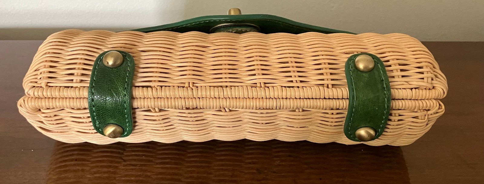 RARE Clutch Hand Bag Vintage Purse Gorgeous Green Leather Trim NOS Made in China