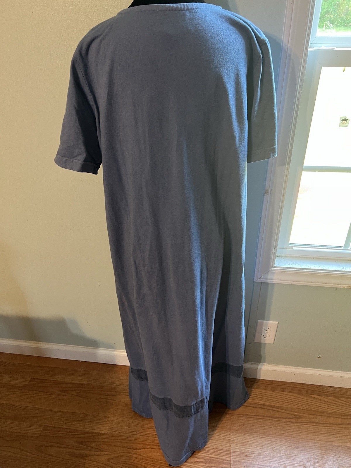 Vintage Blue Cactus Dress 90s Y2K 100% Cotton Linen Large Painted Graphic