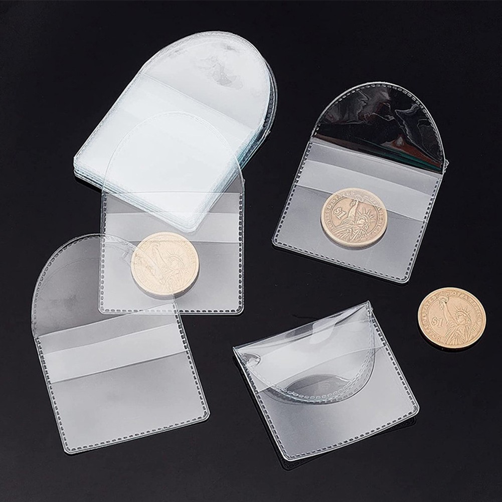 50-300PCS Single Pocket Coin Protector Pouch Clear Plastic Sleeves Souvenir Coin