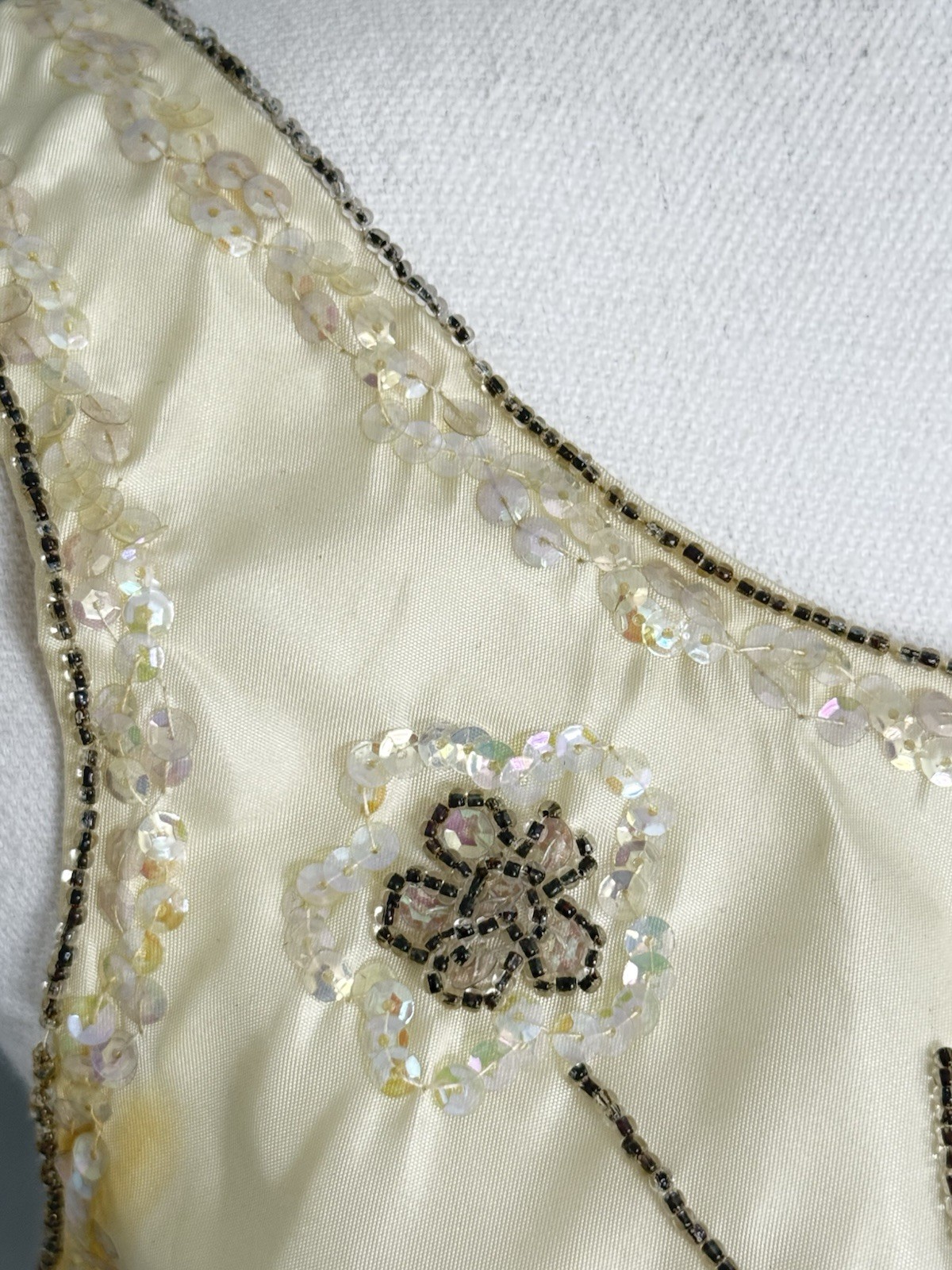 Vintage 1950s Bone Color Fit & Flair Beaded Dress X-SMALL