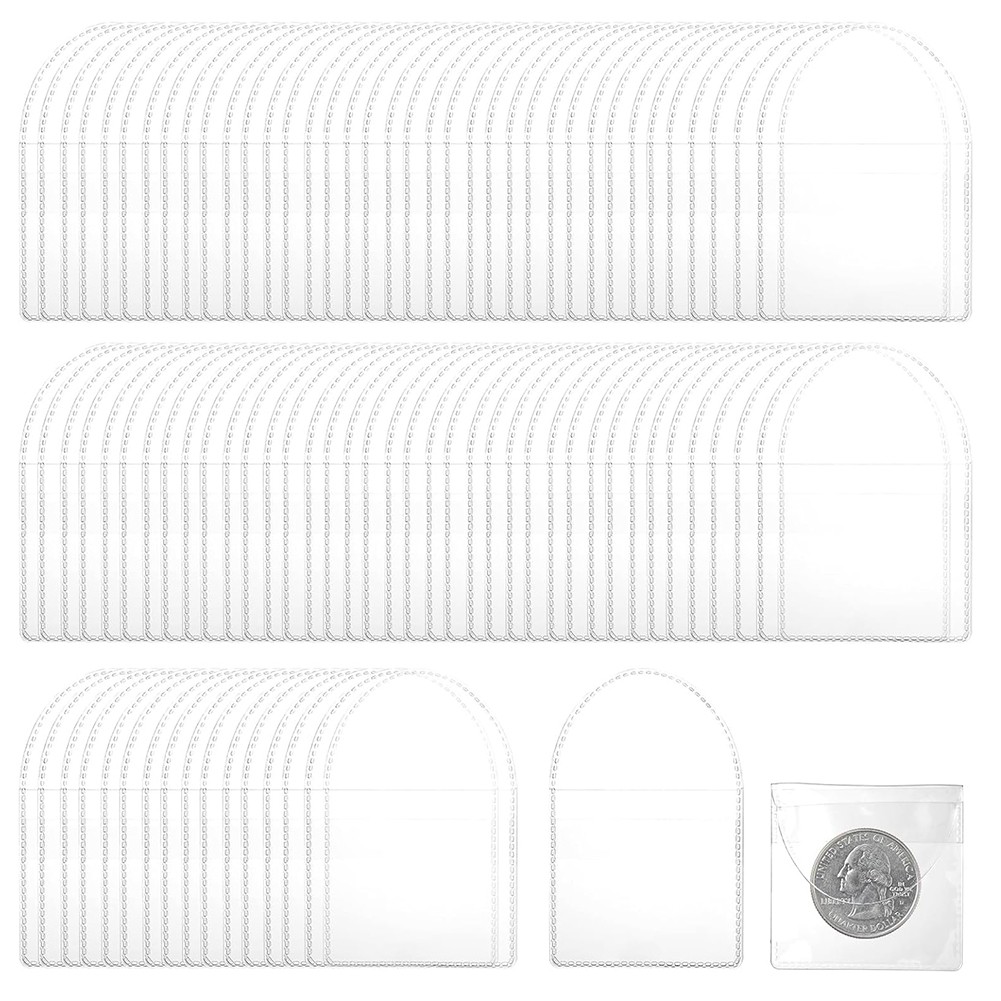 50-300PCS Single Pocket Coin Protector Pouch Clear Plastic Sleeves Souvenir Coin