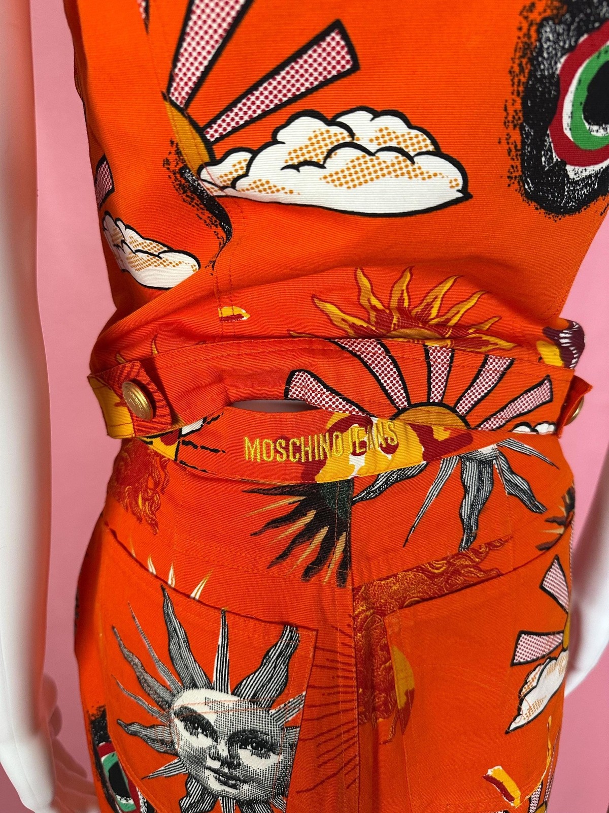 1990s MOSCHINO JEANS Orange Sun Print Cotton Vest & Skirt Set (XS)