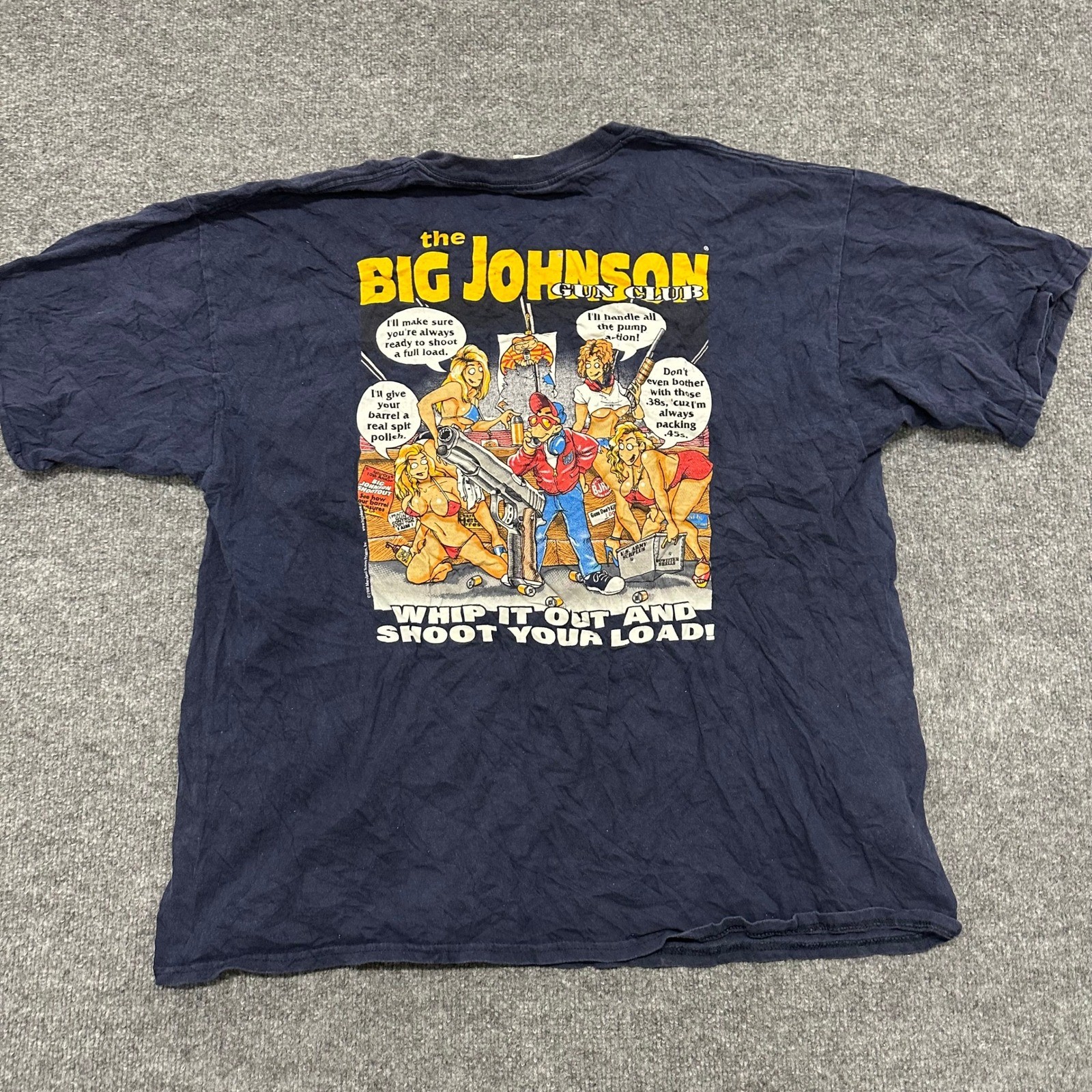 Big Johnson T Shirt Mens Size 2XL Navy Blue Gun Club Graphic Distressed Holes