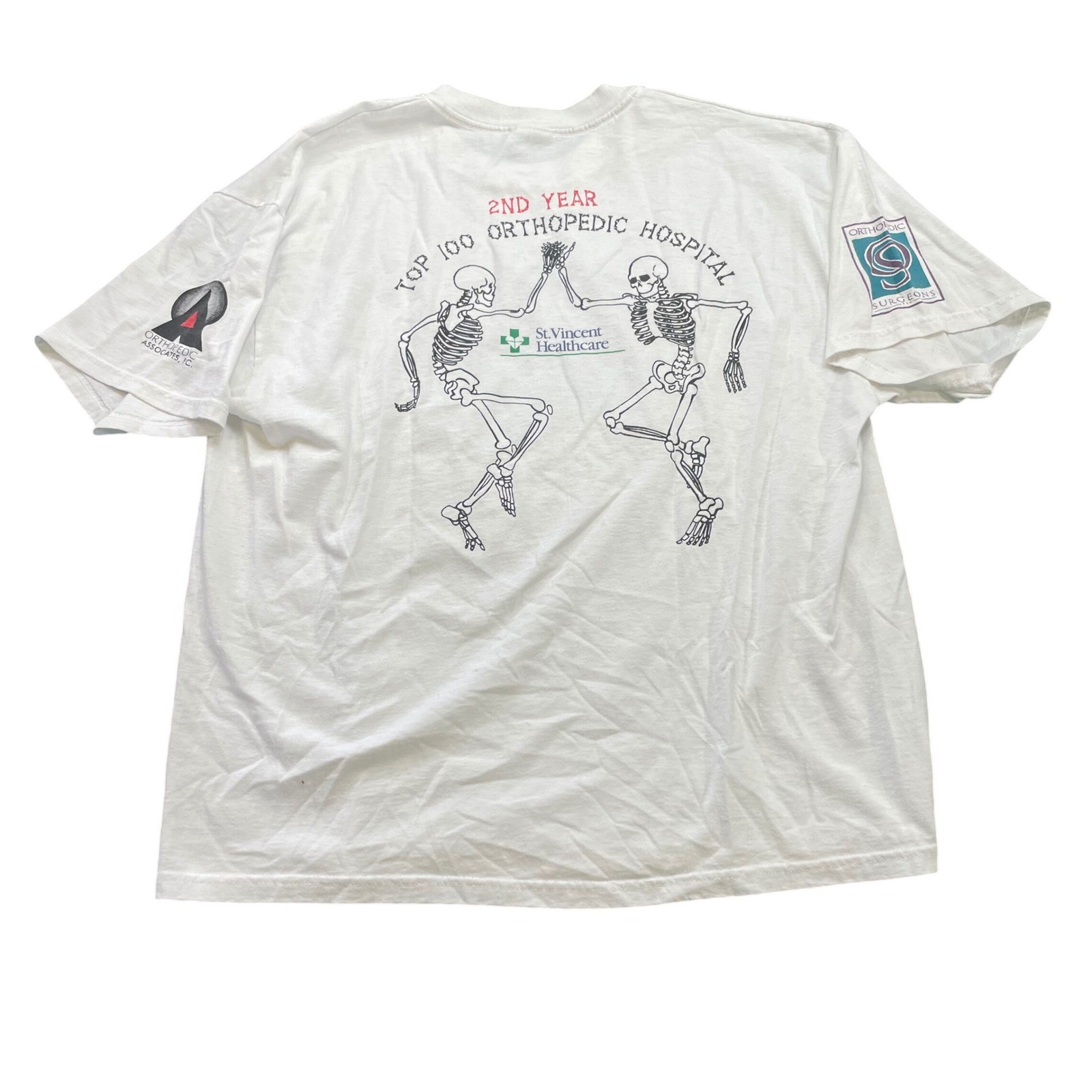 Vintage 2000 Hanes Orthopedic Skeleton Shirt White St Vincent Healthcare Large