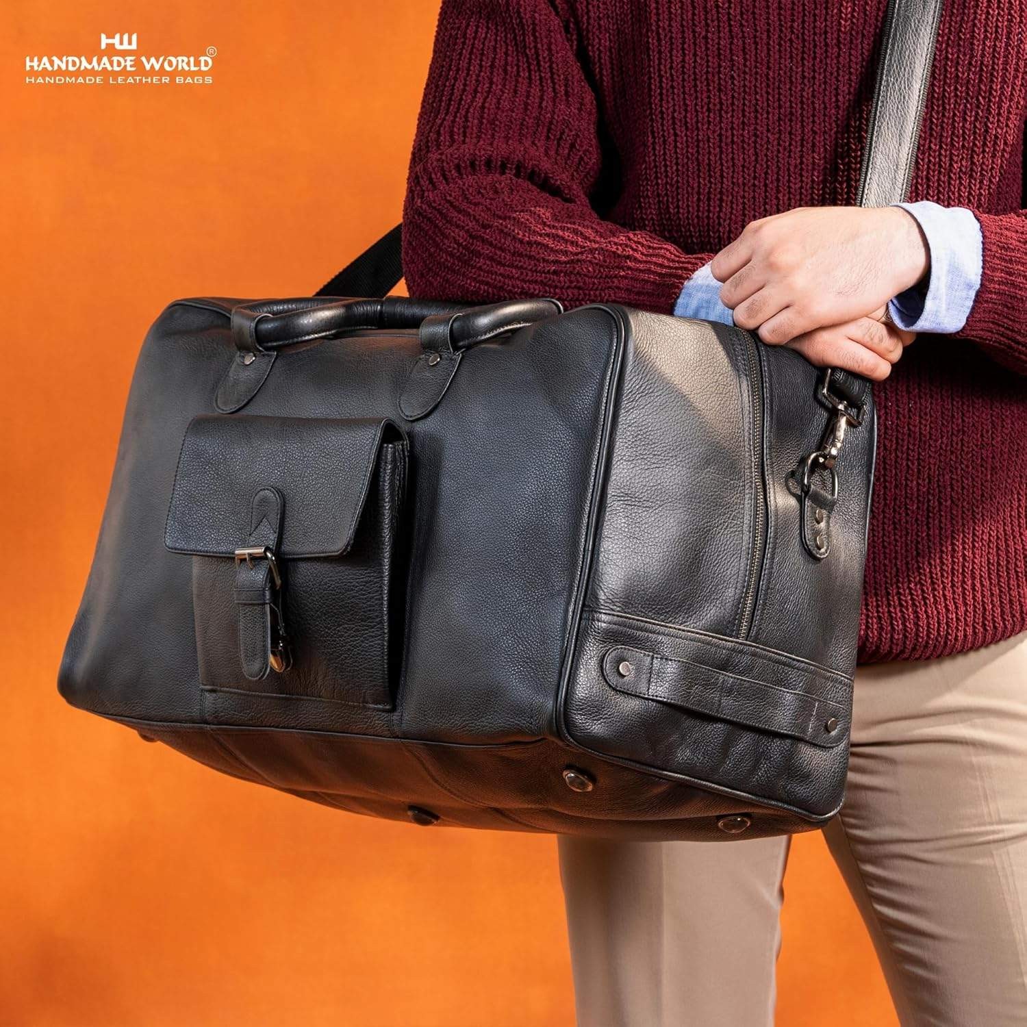 Handmade World 22 Inch Leather Carry On Duffel Bag for Men – Full Grain Soft Lea