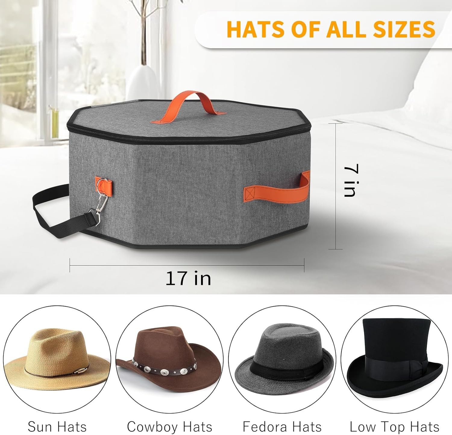 Hat Storage Box for Women & Men, Hardboard Support Cowboy Hat Boxes with 1 Door