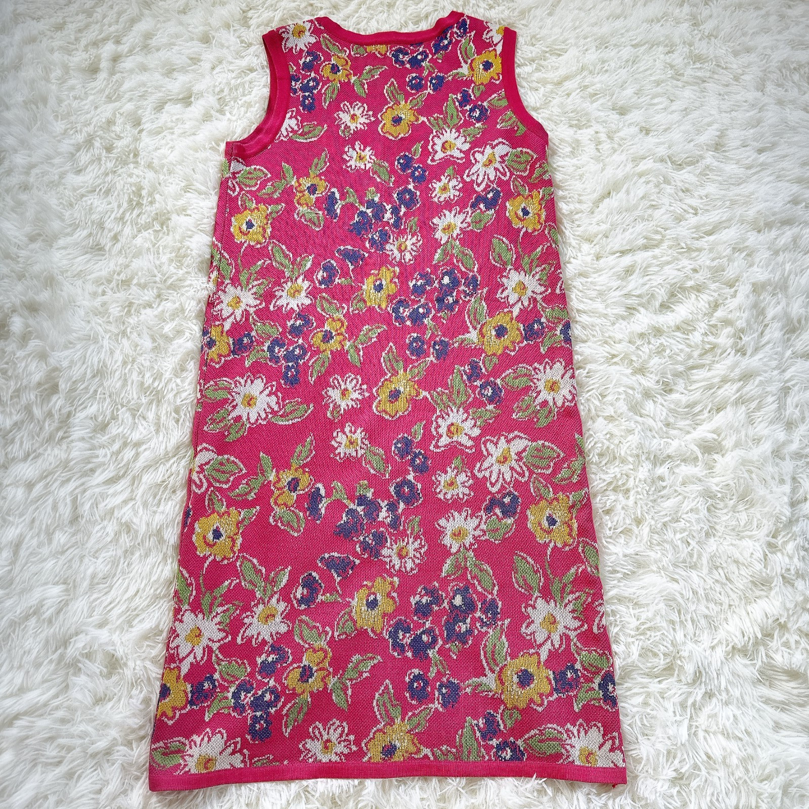 Vintage Yves Saint Laurent Paris Floral Knit Dress Cardigan Set Pink M