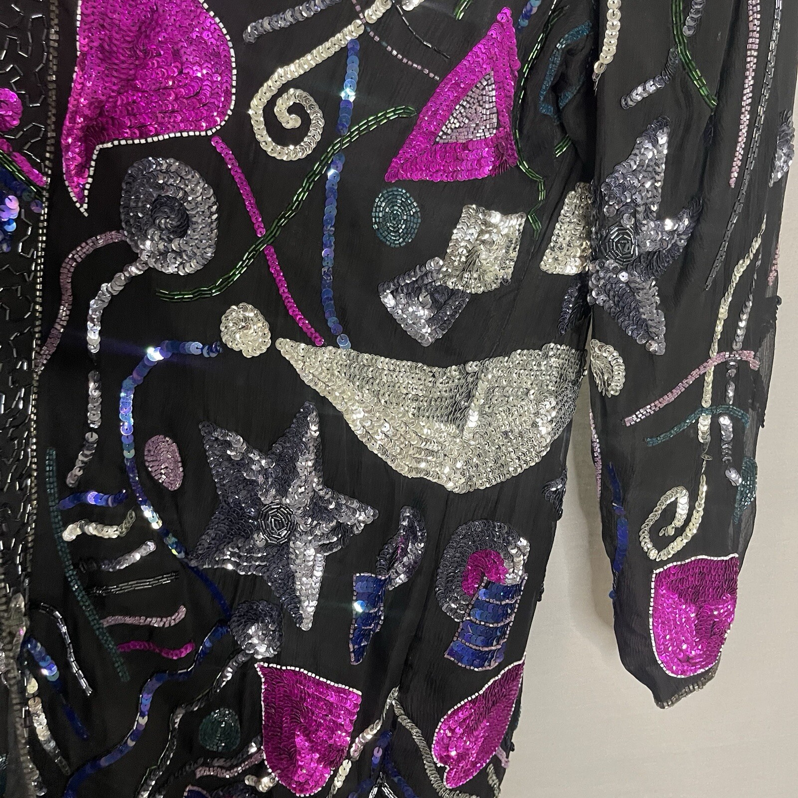 Vintage Creative Creations Beaded Sequin Glamour Jacket Stars Moon Heart Size XL