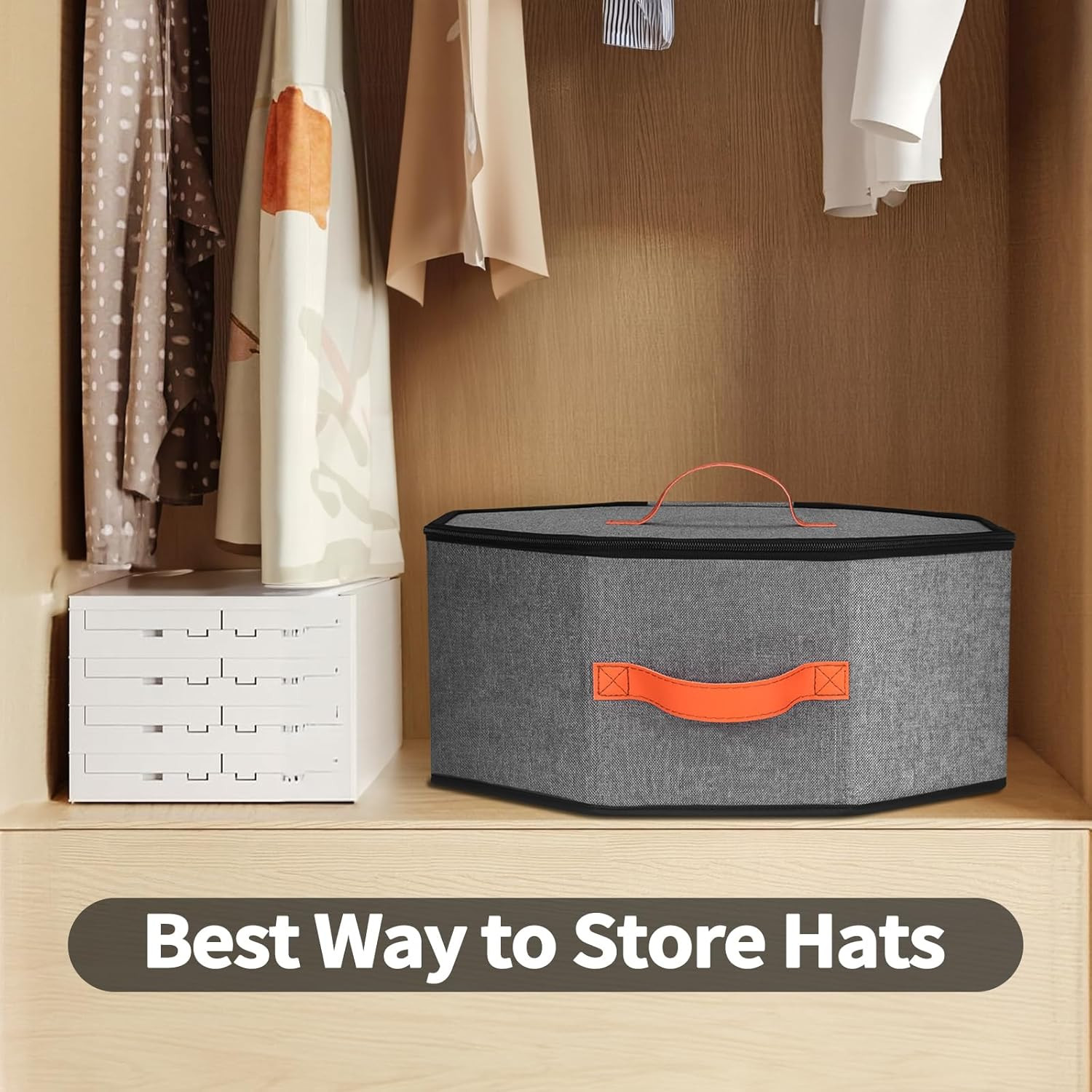 Hat Storage Box for Women & Men, Hardboard Support Cowboy Hat Boxes with 1 Door