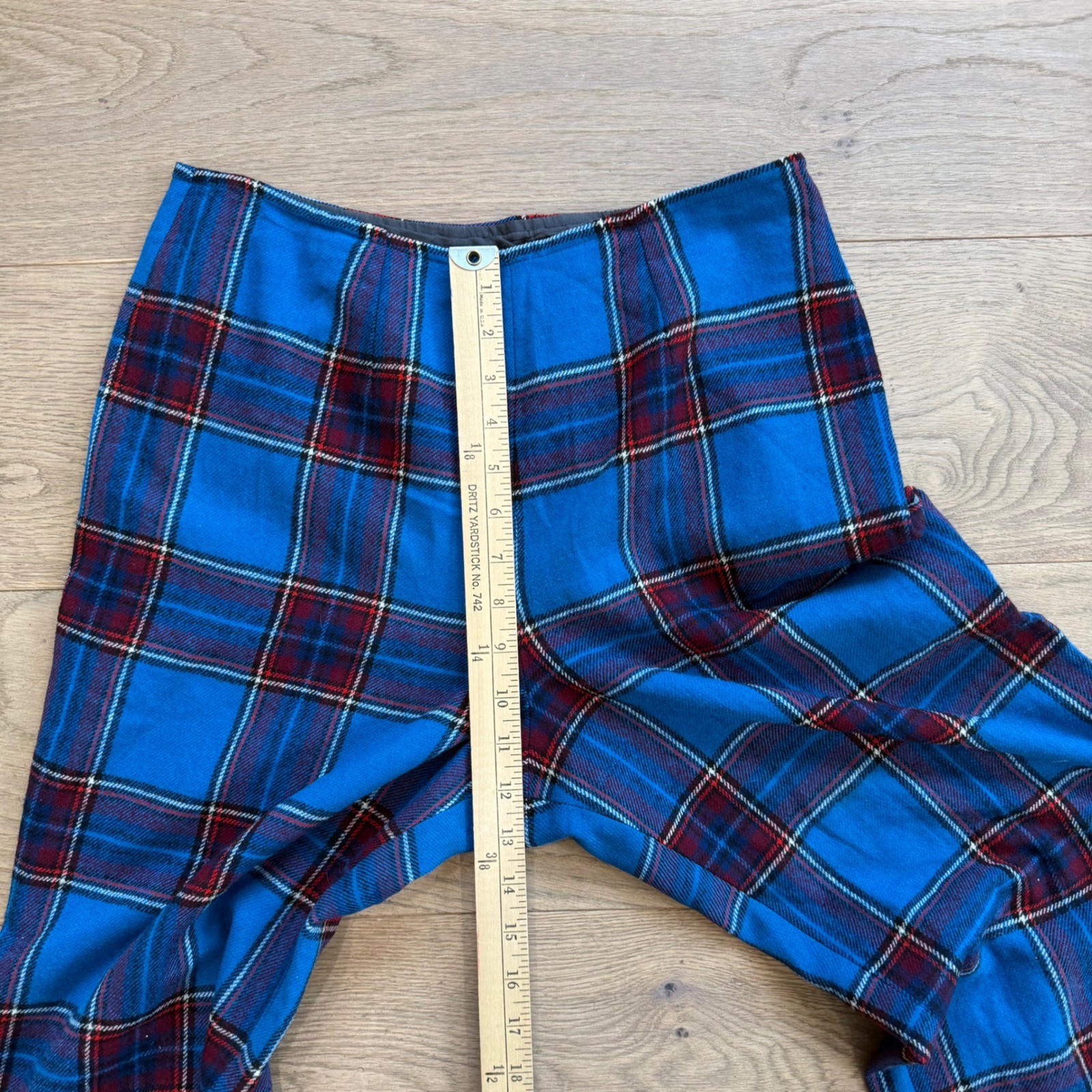 Vintage Pendleton Wool Plaid Pants Blue Red High Waisted Straight Leg Sz 16 USA