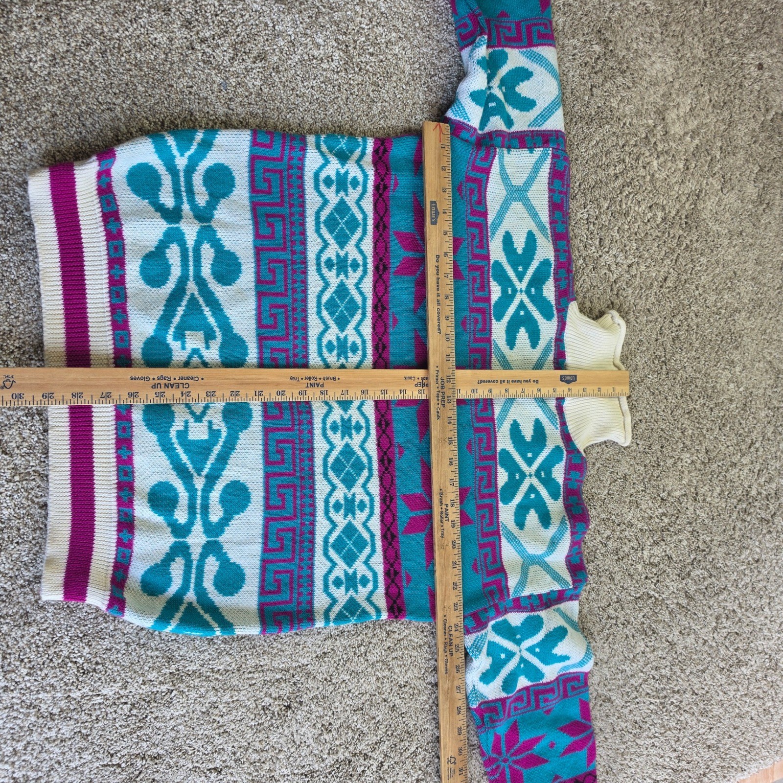 VINTAGE OSSI Skiwear Turtleneck Sweater Womens Teal Magenta Fair Isle 80s Retro