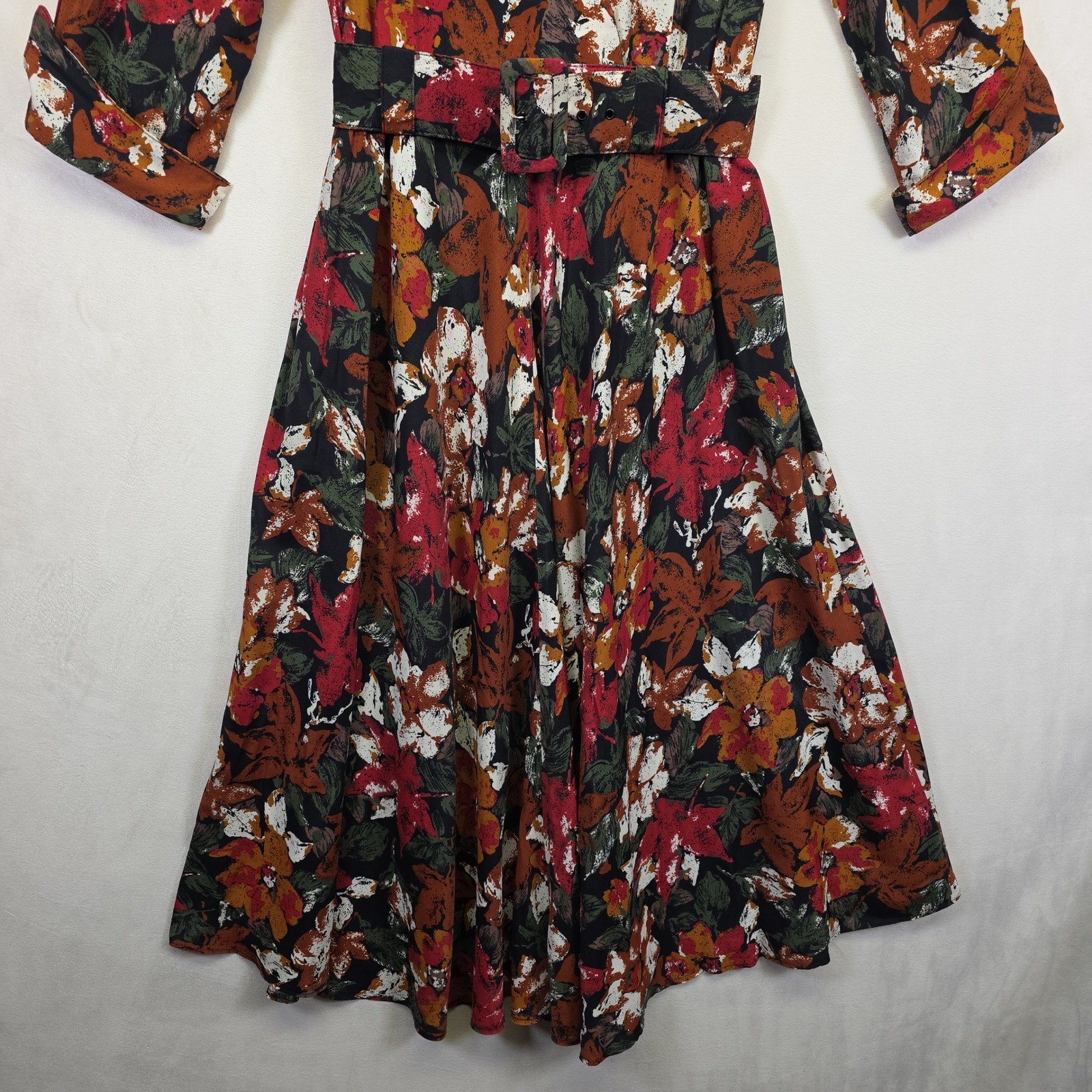 VTG Studio I Maxi Dress Womens 12 Black Floral Cottagecore Boho Retro Fall Cozy