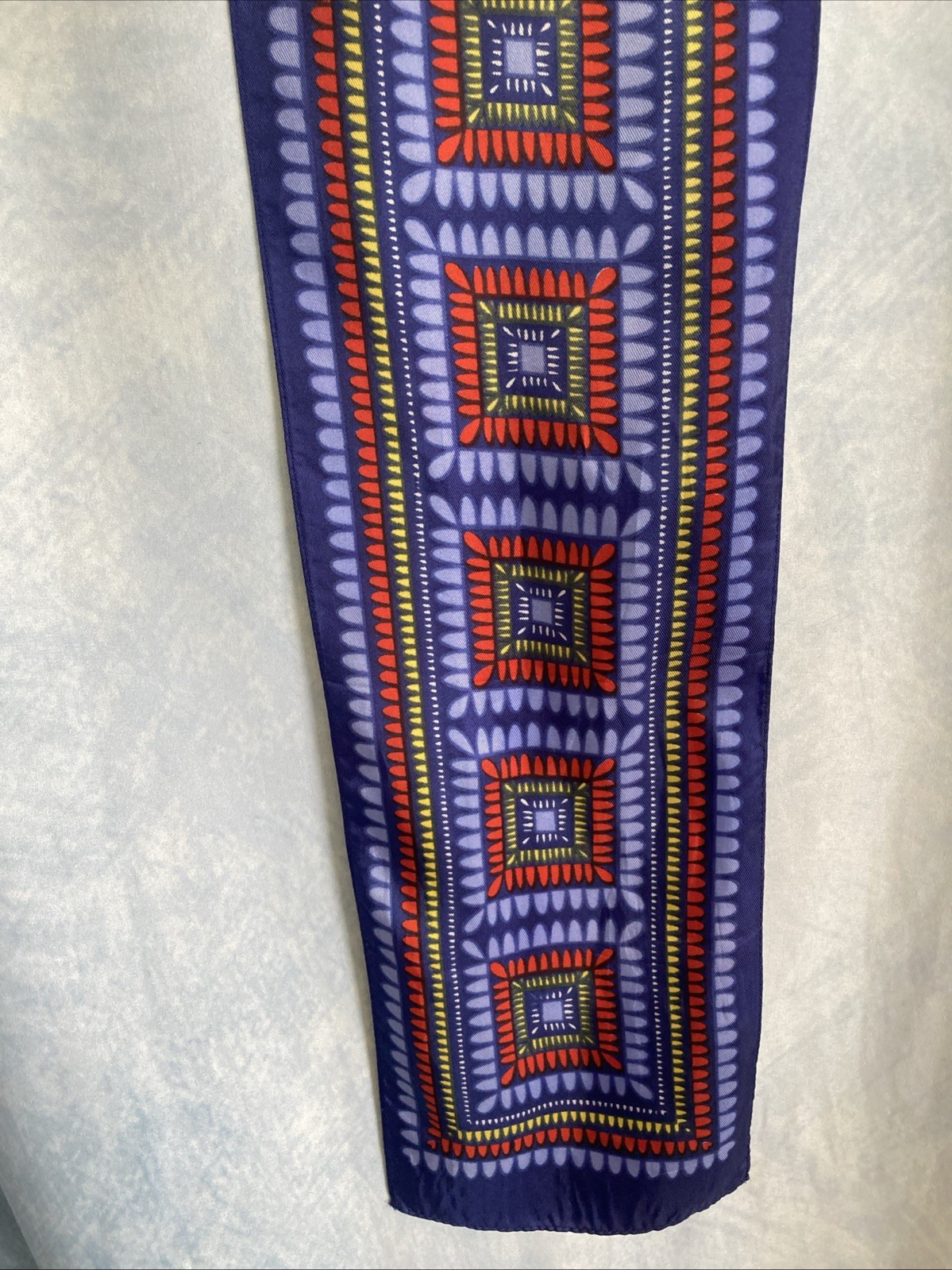 Vtg 1960s Geometric Mini Scarf Mod Acetate Rectangle 6×34” Made in Japan EUC MCM