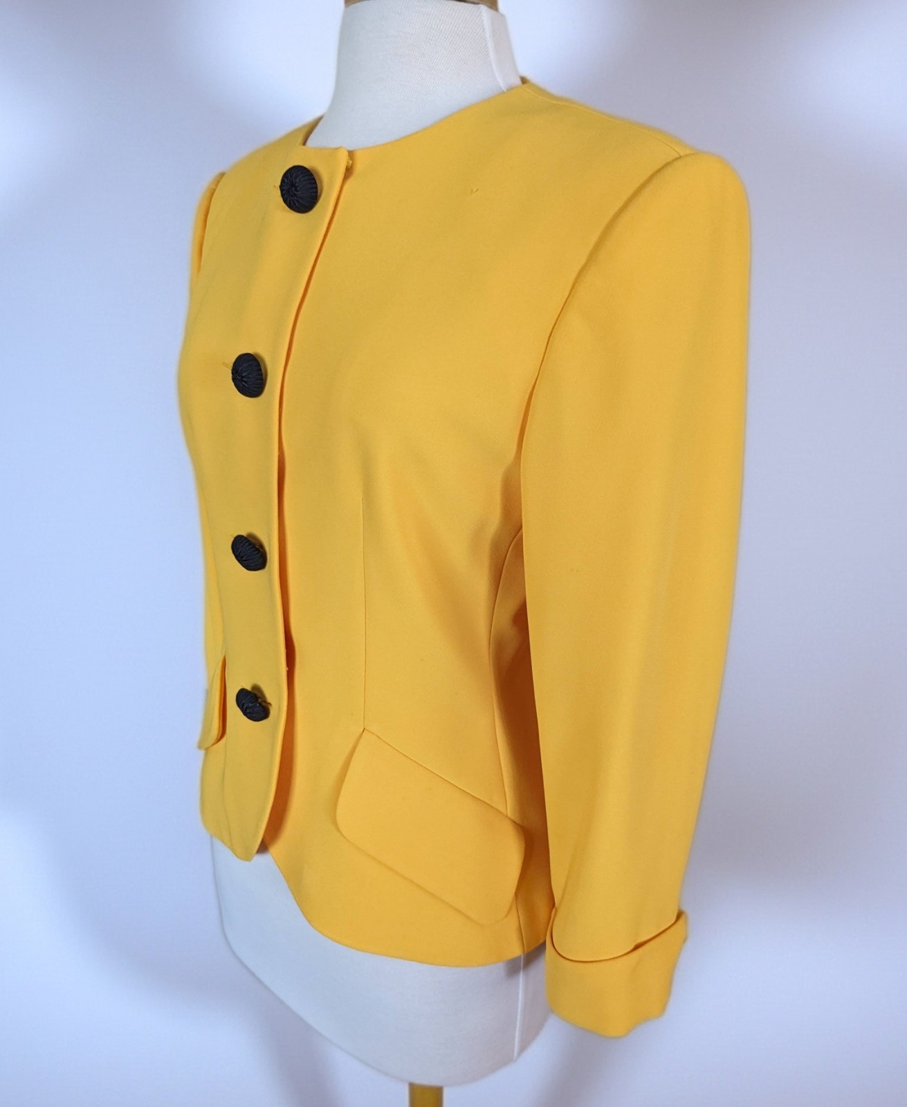 Vintage 1980s Bill Blass Marigold Yellow Evening Blazer Collarless Jacket