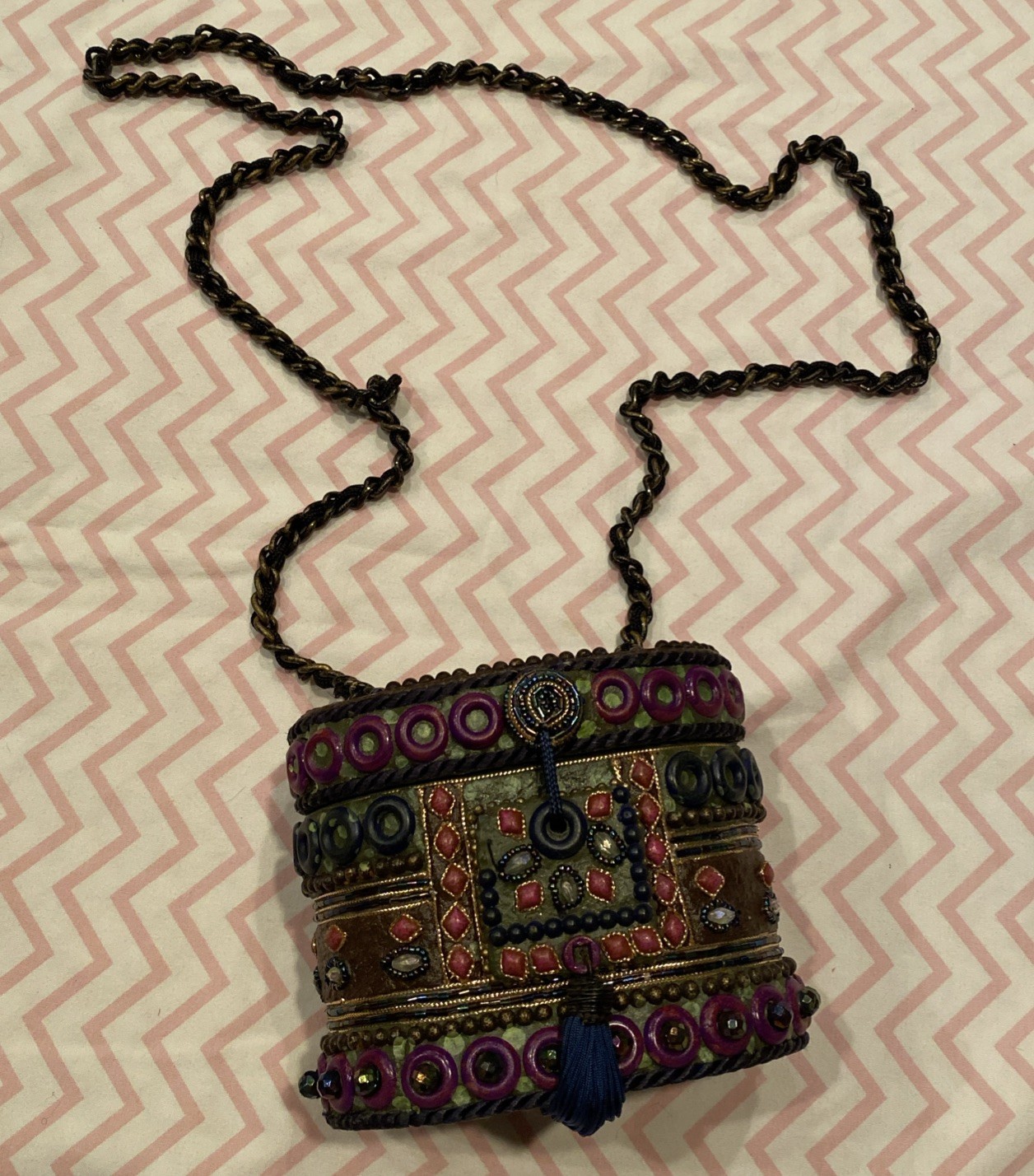 Vintage Antique Made In Philippines Embellished Beaded Decorative Wood Purse