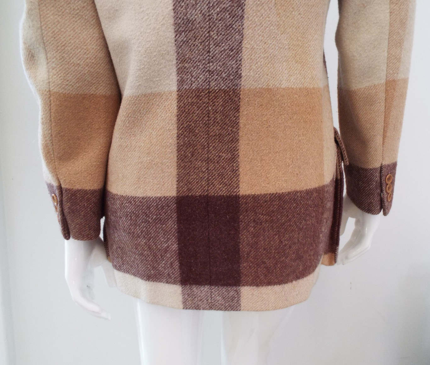 Vintage Giorgio Armani Wool Plaid Color Block Coat Jacket Italy 1980s 90s Small