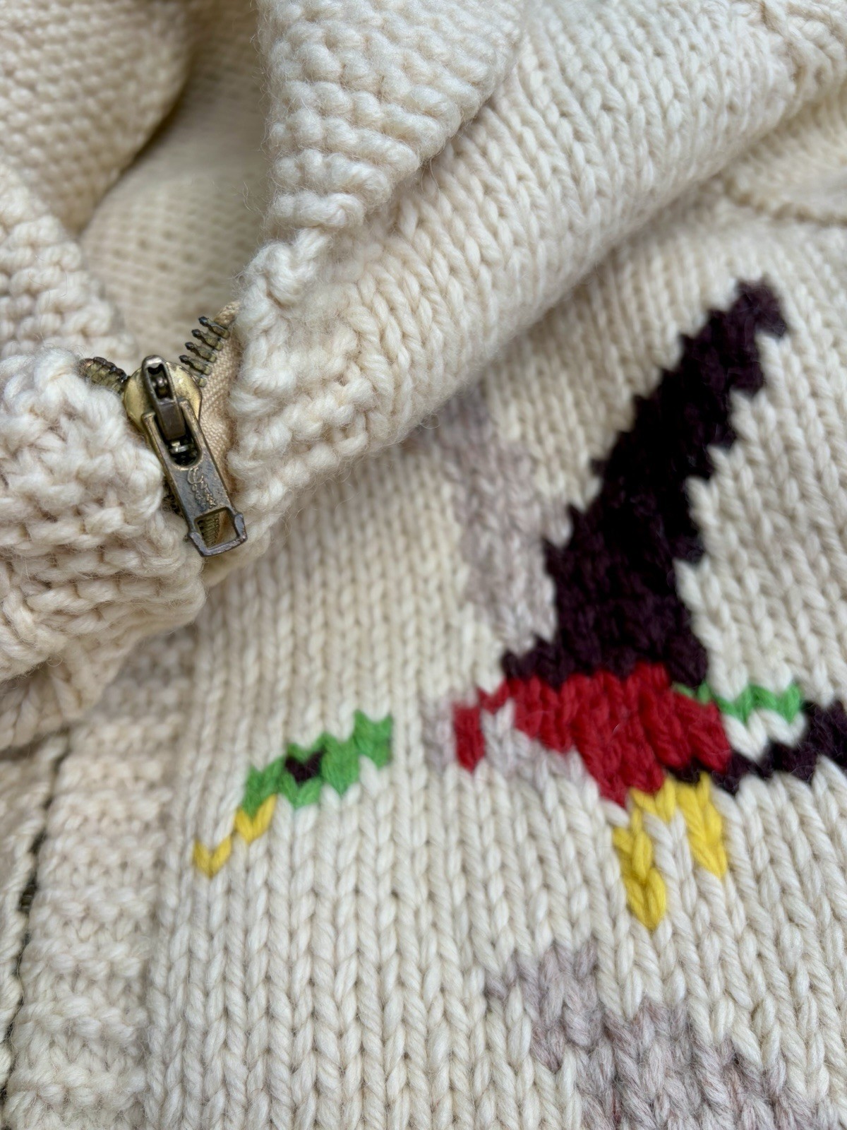 1960’s Cowichan Knit Sweater Cardigan Shawl Collar Duck Graphics 23” X 29”