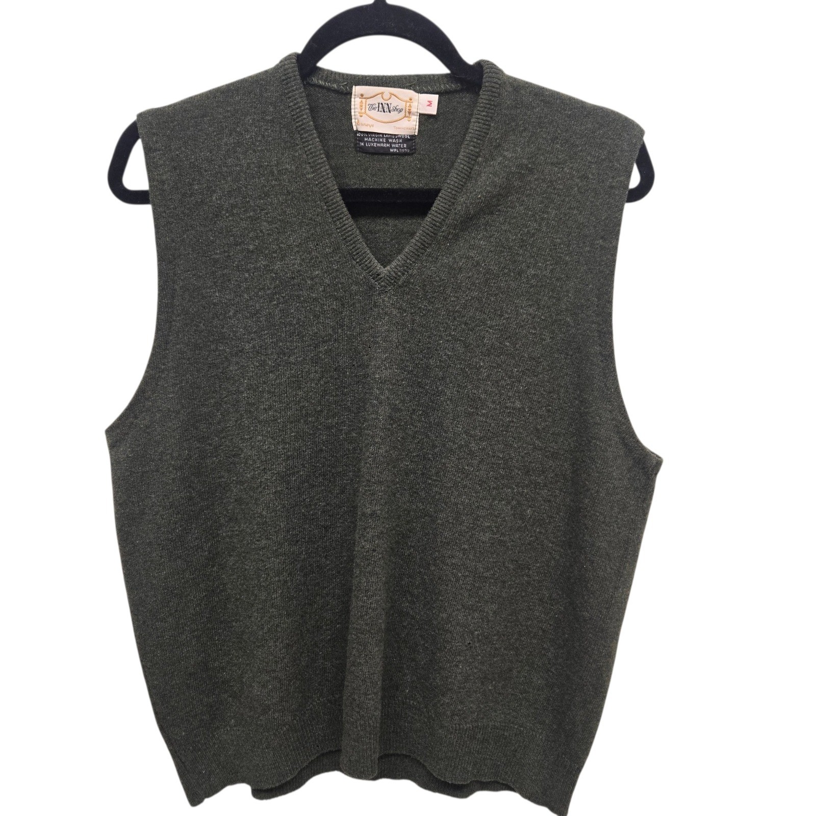 Vintage Penneys Towncraft Olive Green Lambswool V-Neck Sweater Vest Mens Medium