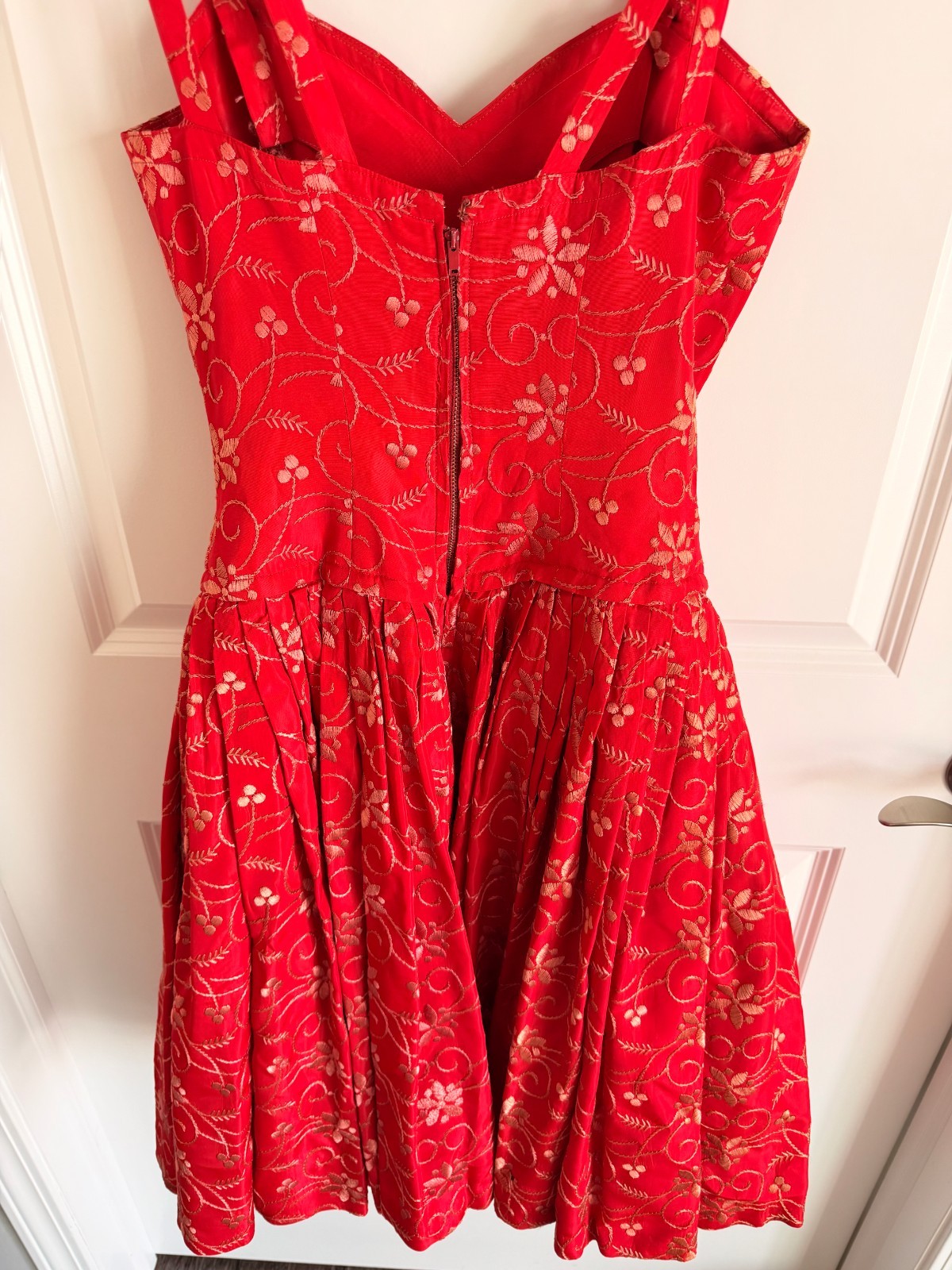 Vintage 1950s Suzy Perette Red Embroidered Drop Waist Dress AND Jacket NEW YORK