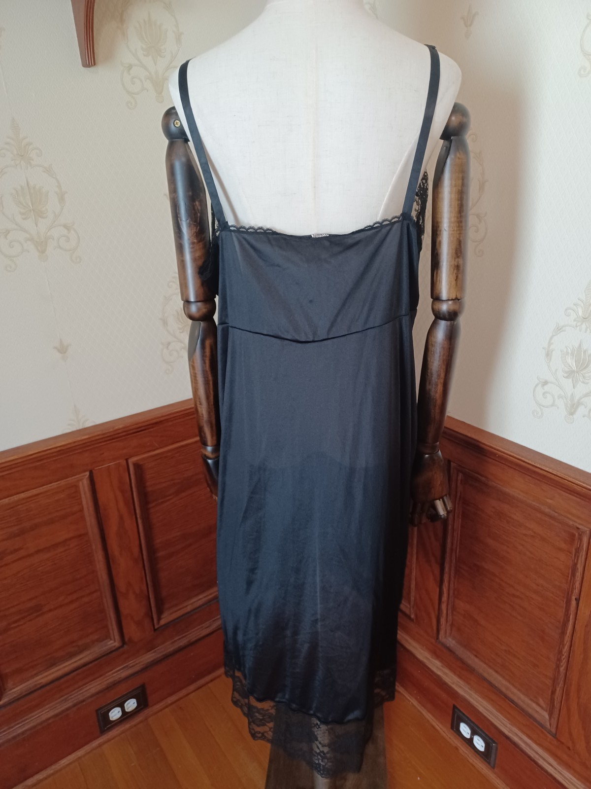 Vintage 1960s Mid-century Black Lace Coquette Bombshell Full Slip Lingerie Dress