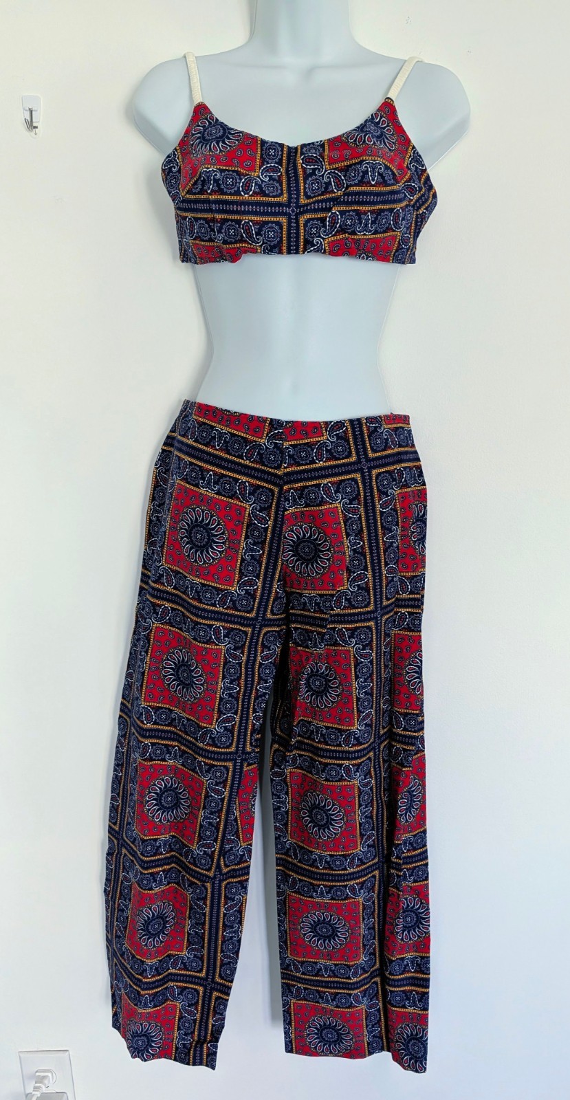 Vintage Dune Deck 3pc Bikini Swimsuit & Pants Set 60s 70s Paisley Bandana Print