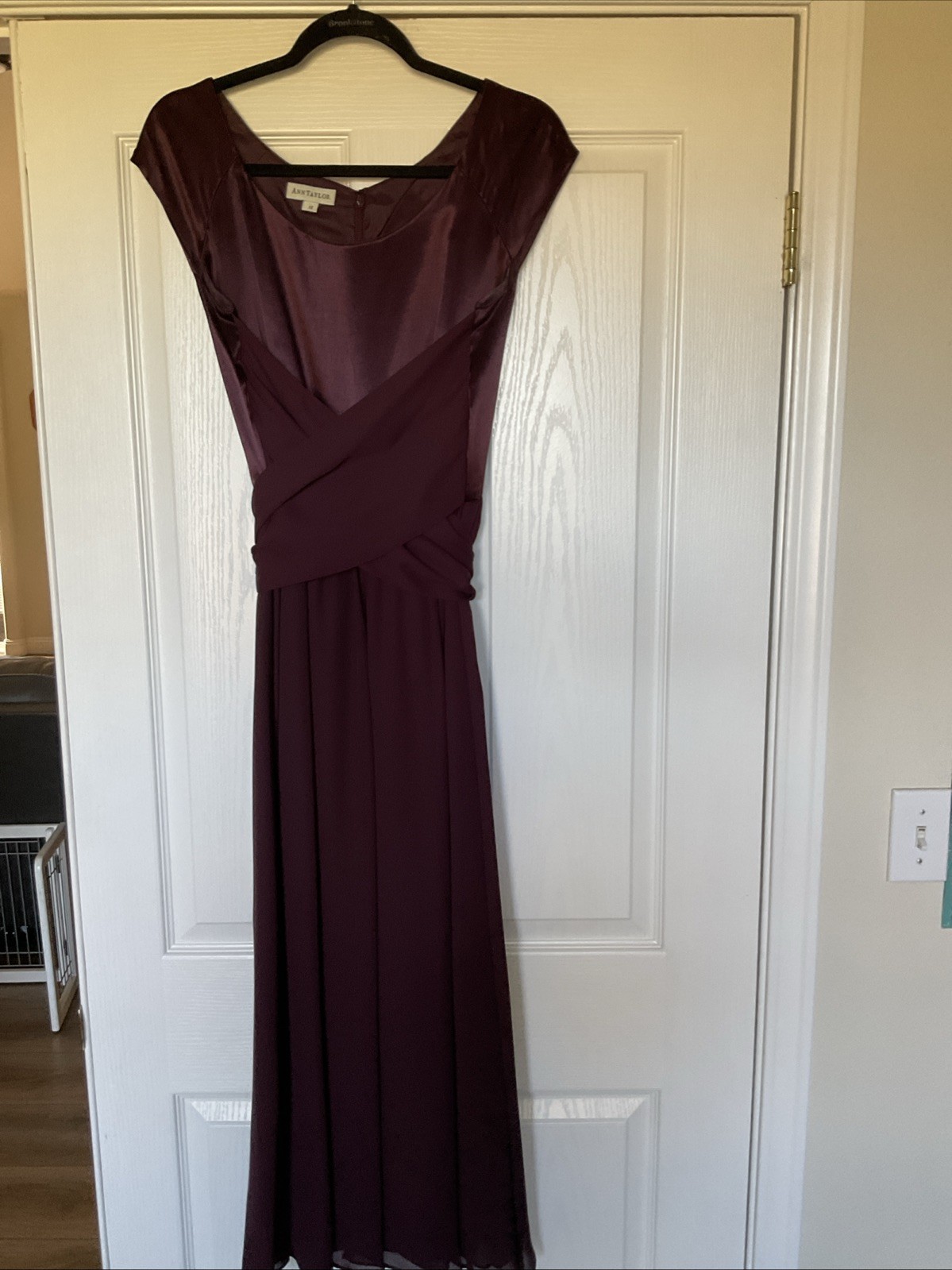Vintage 90’s Ann Taylor Deep Plum Satin Maxi Dress Size 10 Cap Sleeve/ Formal