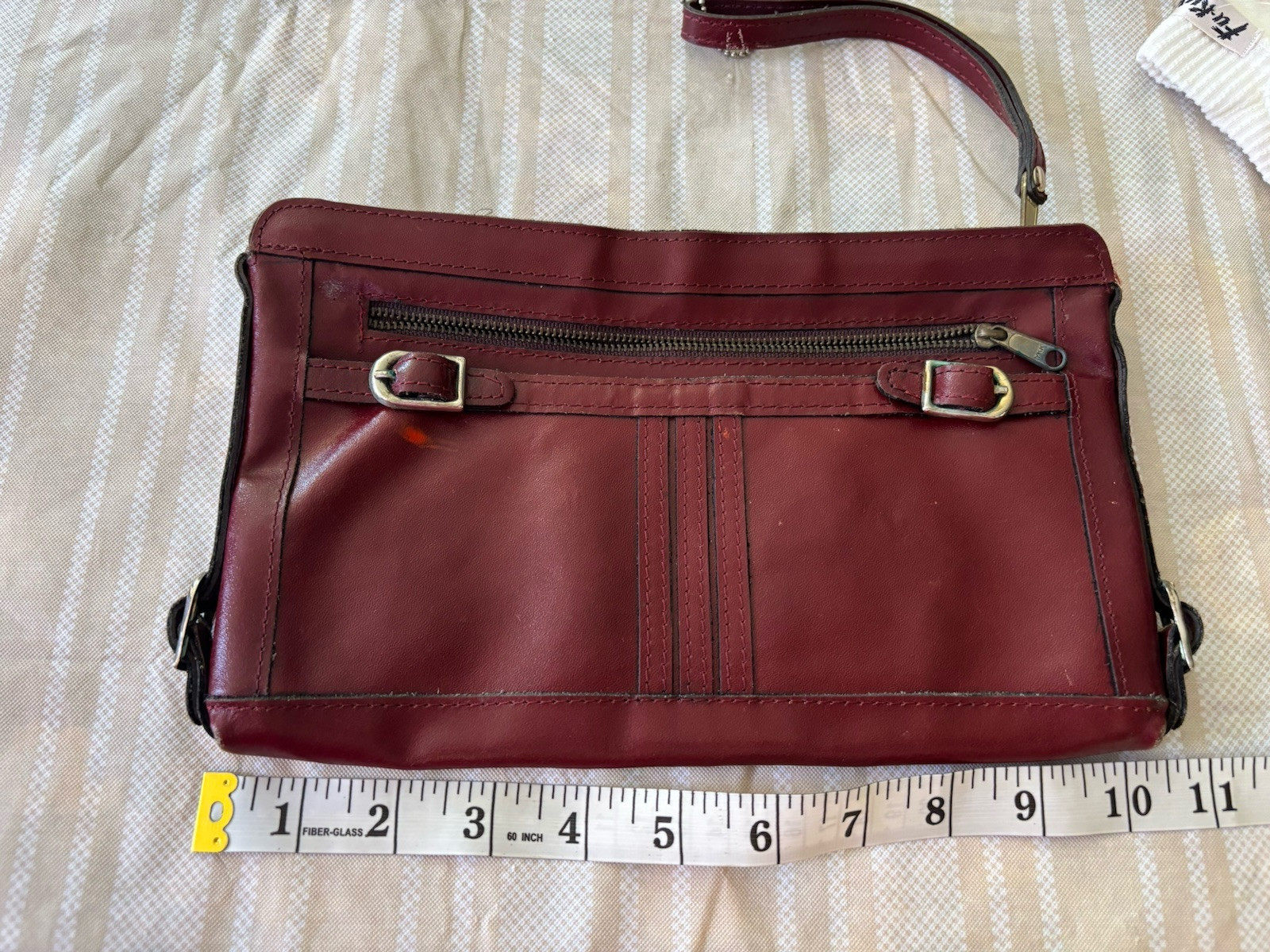 Vintage 1970’s Burgundy Clutch Bag Unisex Pockets Strap Travel