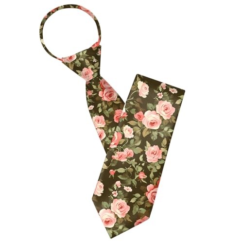 Mens Ties 3.15″ Pre-tied Adjustable Necktie Printed Fashion Neck Tie Green Rose