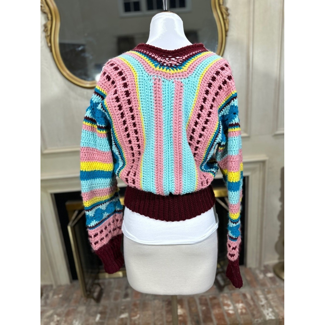 Unbranded Handmade Vintage Crochet Cardigan Multi-Color Grannycore Kitschy