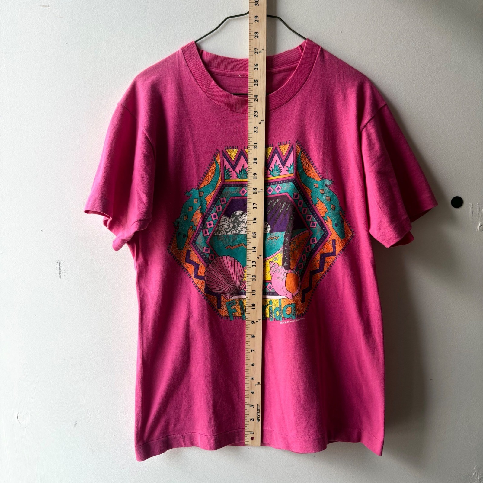 Vintage 90s Florida Souvenir T Shirt Pink Neon Graphic Single Stitch Retro Tee