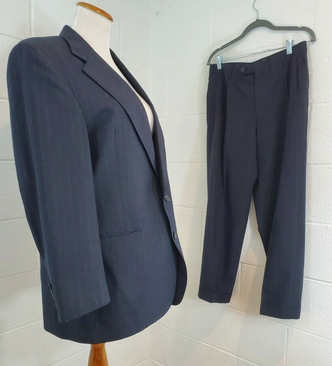 Vintage Austin Reed of Regent Street Mac Hugh Ayrshire Black Pinstripe Suit