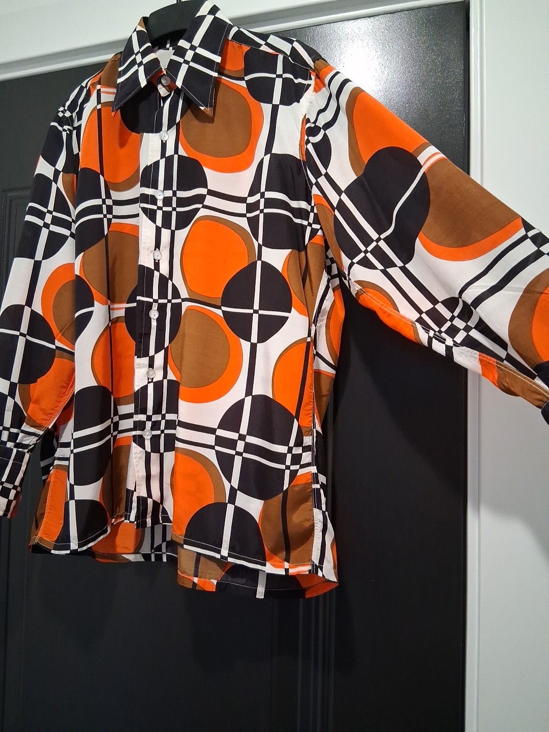 Vtg Harrow’s of Great Neck LTD Shirt Bright Geometric Big Collar Synthetic Men L