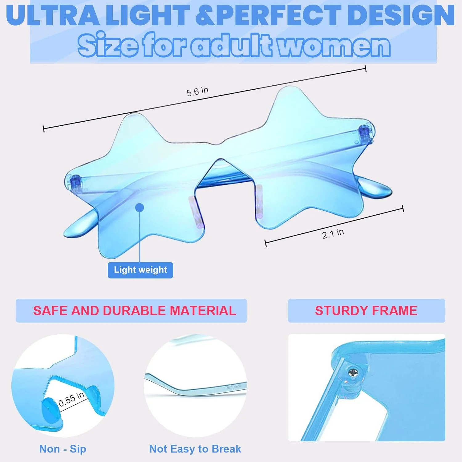 9 Pack Star Sunglasses, Colorful Rimless Star Shaped Glasses, Unisex Party Favor