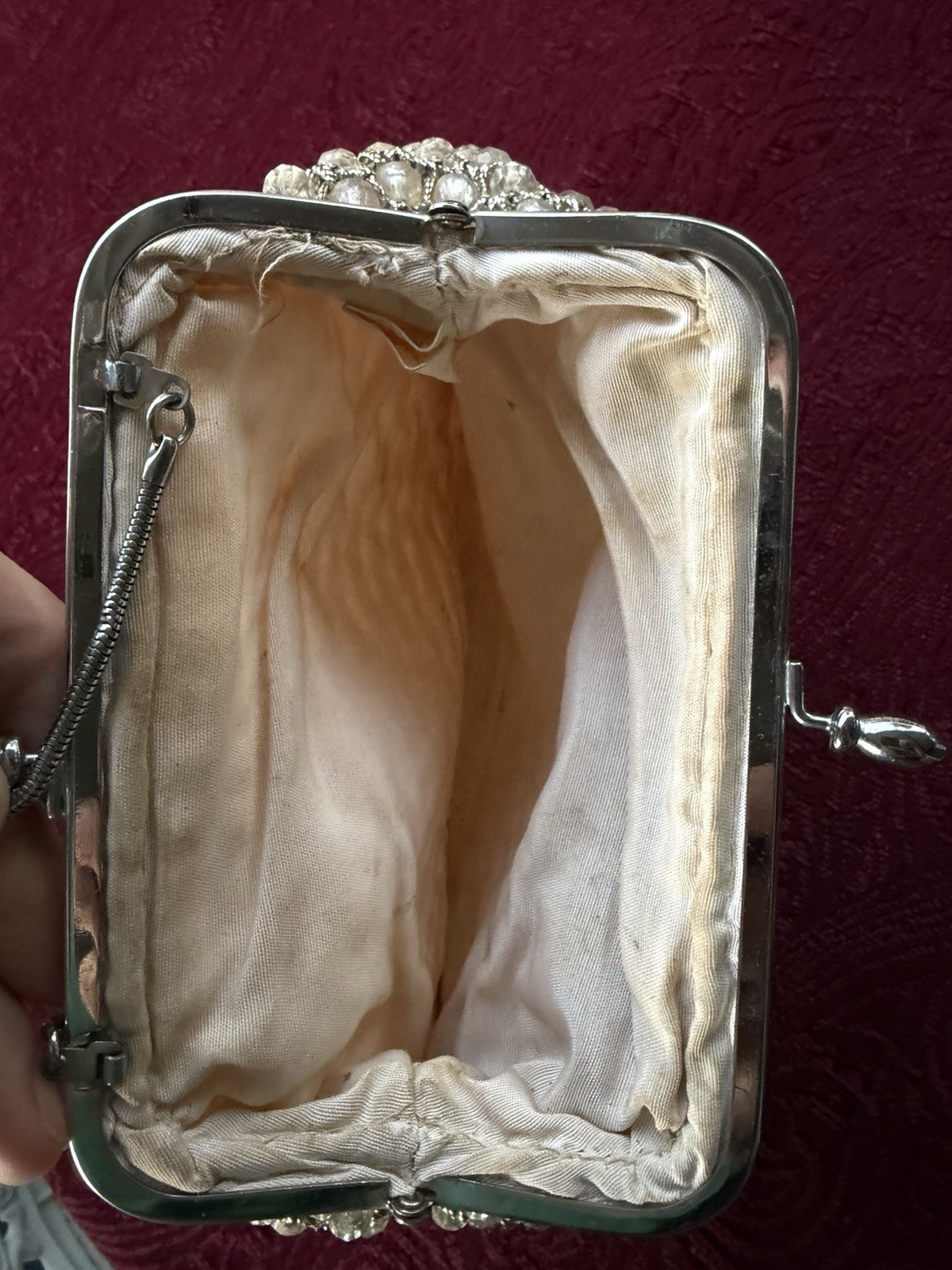 Vintage 1950s 1960s Clear Beaded Kiss Lock Clutch Purse Mid Century Evening Bag