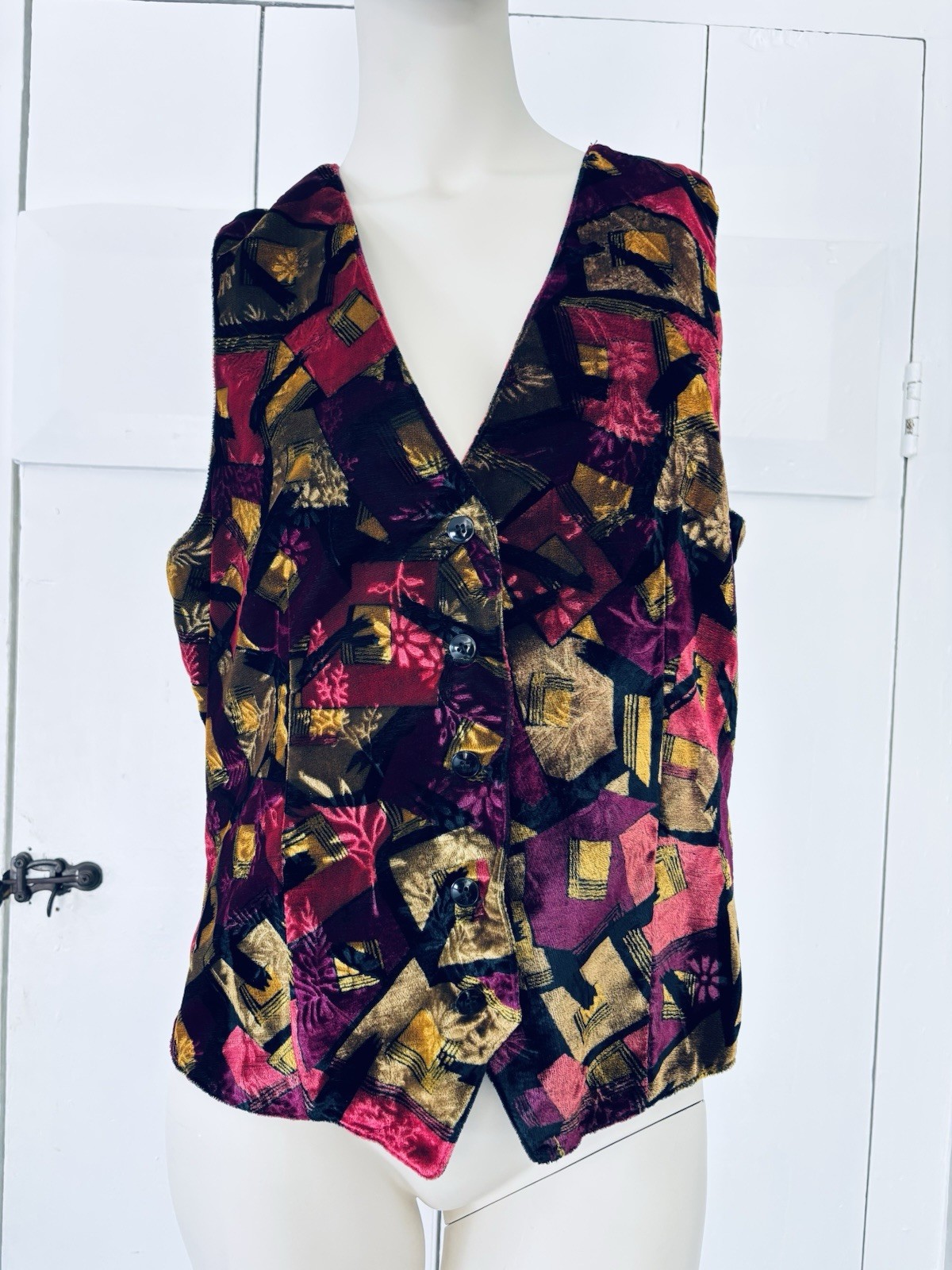 Vintage Velvet Vest Boho Hippie Floral Geometric Adult XL Whimsigoth Retro