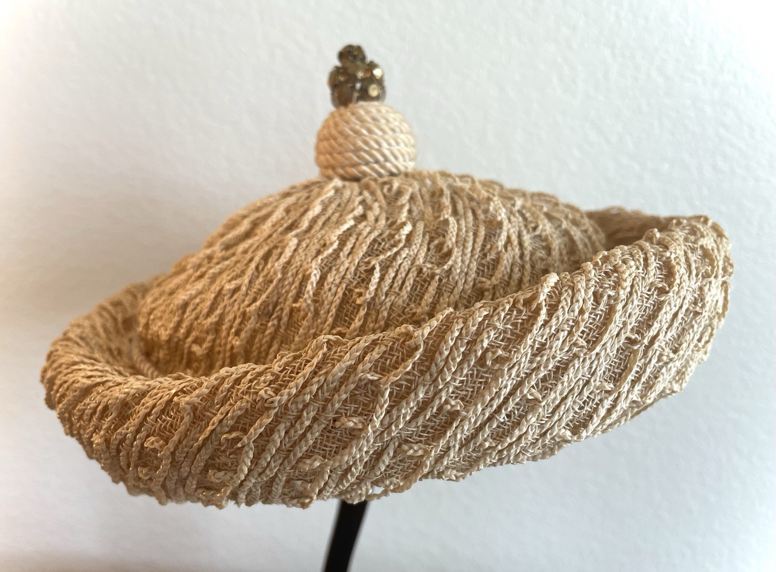 Vtg 1960s Jan Leslie Custom Design Cocktail Hat Turban Cloque Bead Mid Century