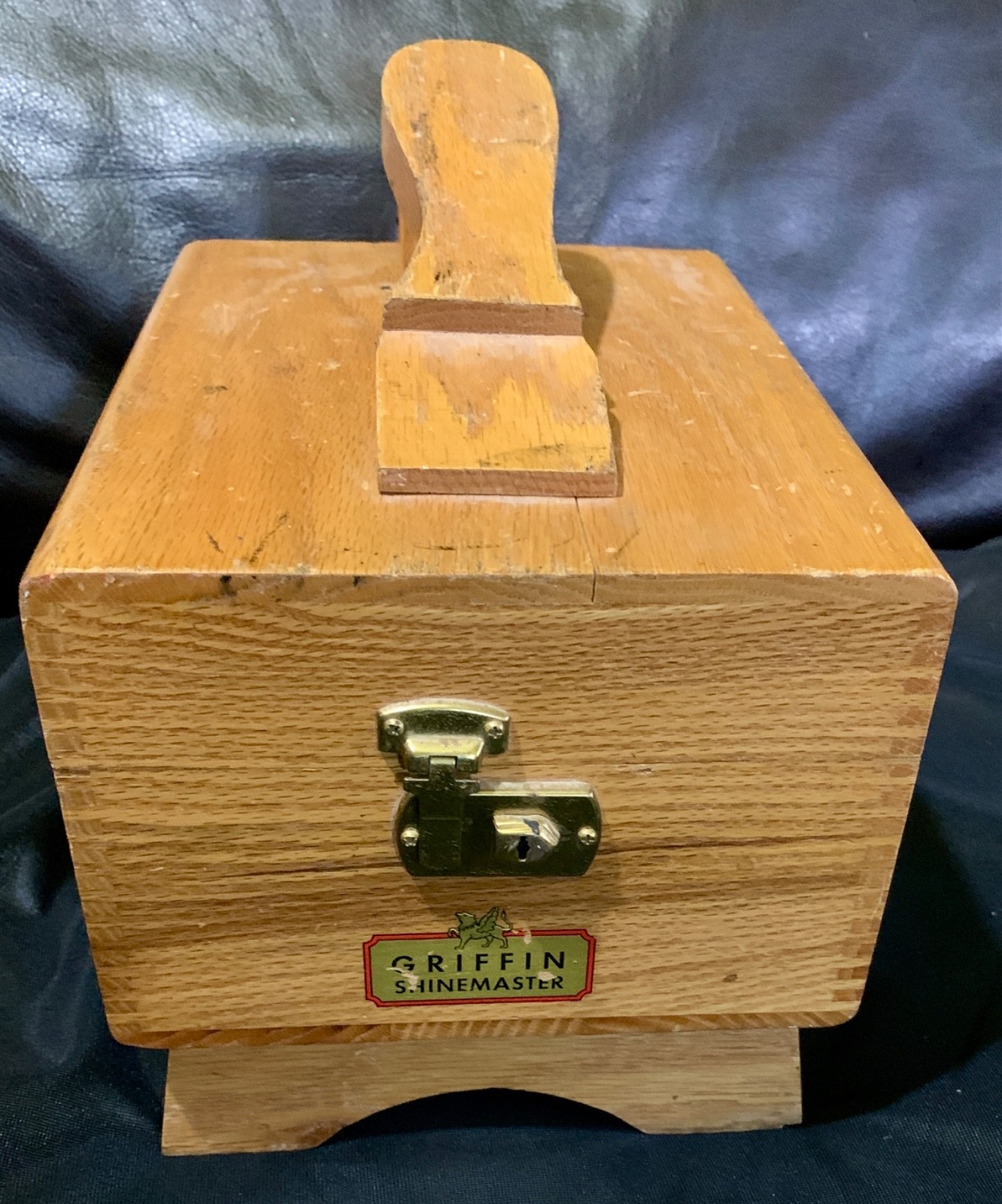Vintage Griffin Shinemaster Wooden Shoe Shine Box Kit Complete Matching Brushes