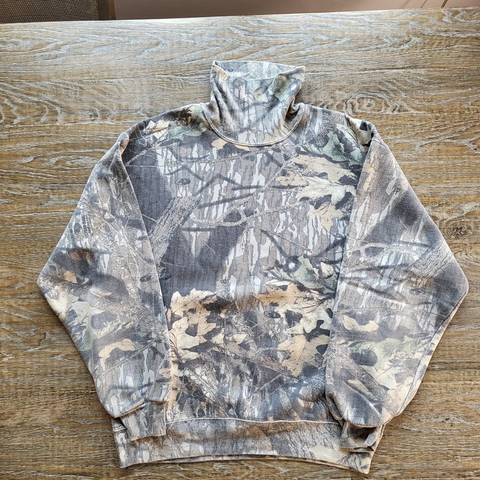 Vintage Jerzees Outdoors Mossy Oak Camo Turtleneck Sweatshirt Mens Large USA