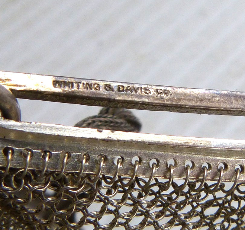 Vintage Whiting & Davis Art Deco Silver Mesh Purse Sapphire Clasp Estate Find !
