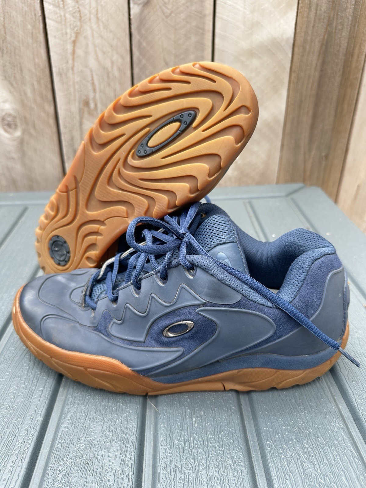 Vintage 90s Rare Oakley Chunky Outdoor Sneakers Shoes Blue Brown Sole Mens Sz 10