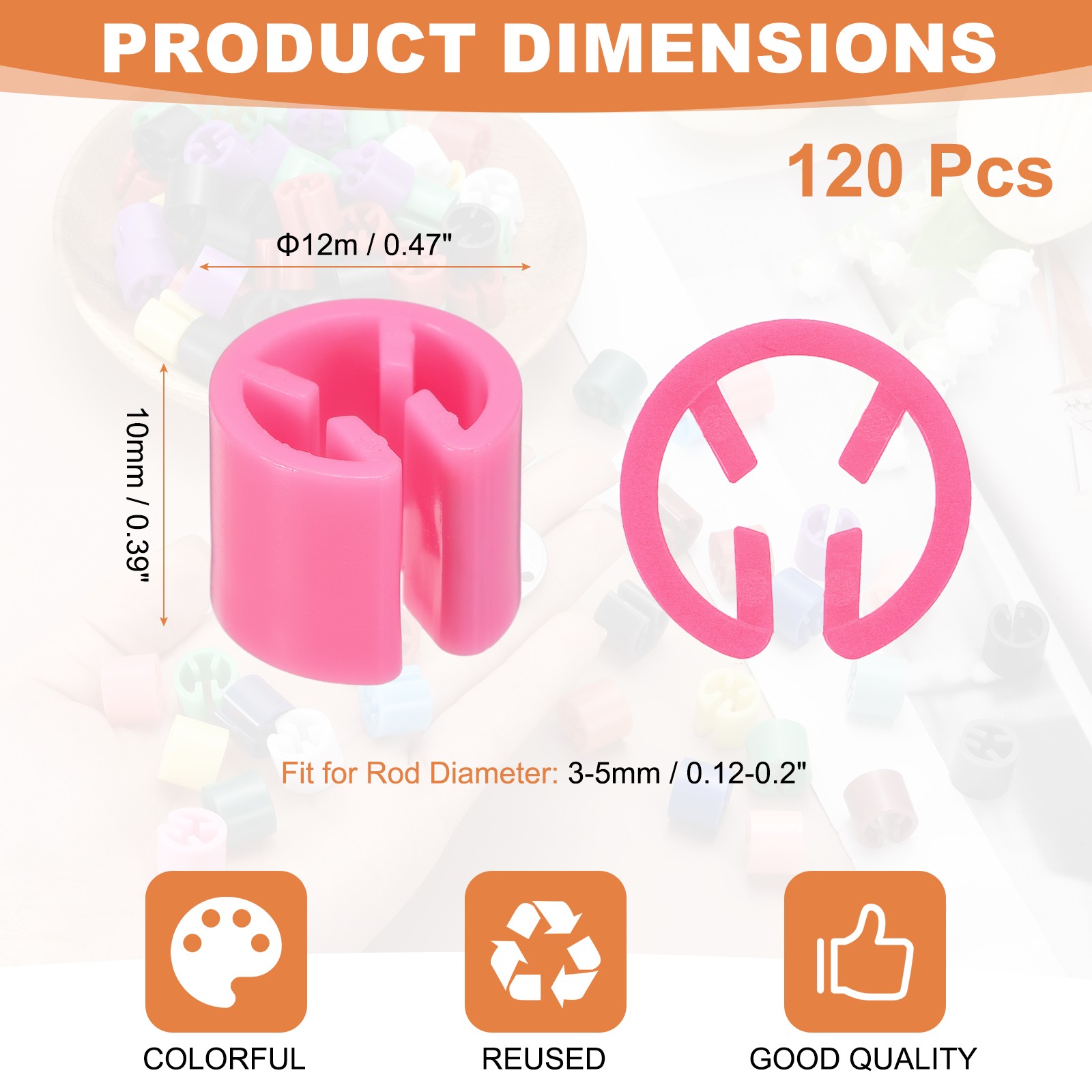 120Pcs Hanger Size Markers, Fit 3-5mm Rod Hanger Tags for Organization, Magenta