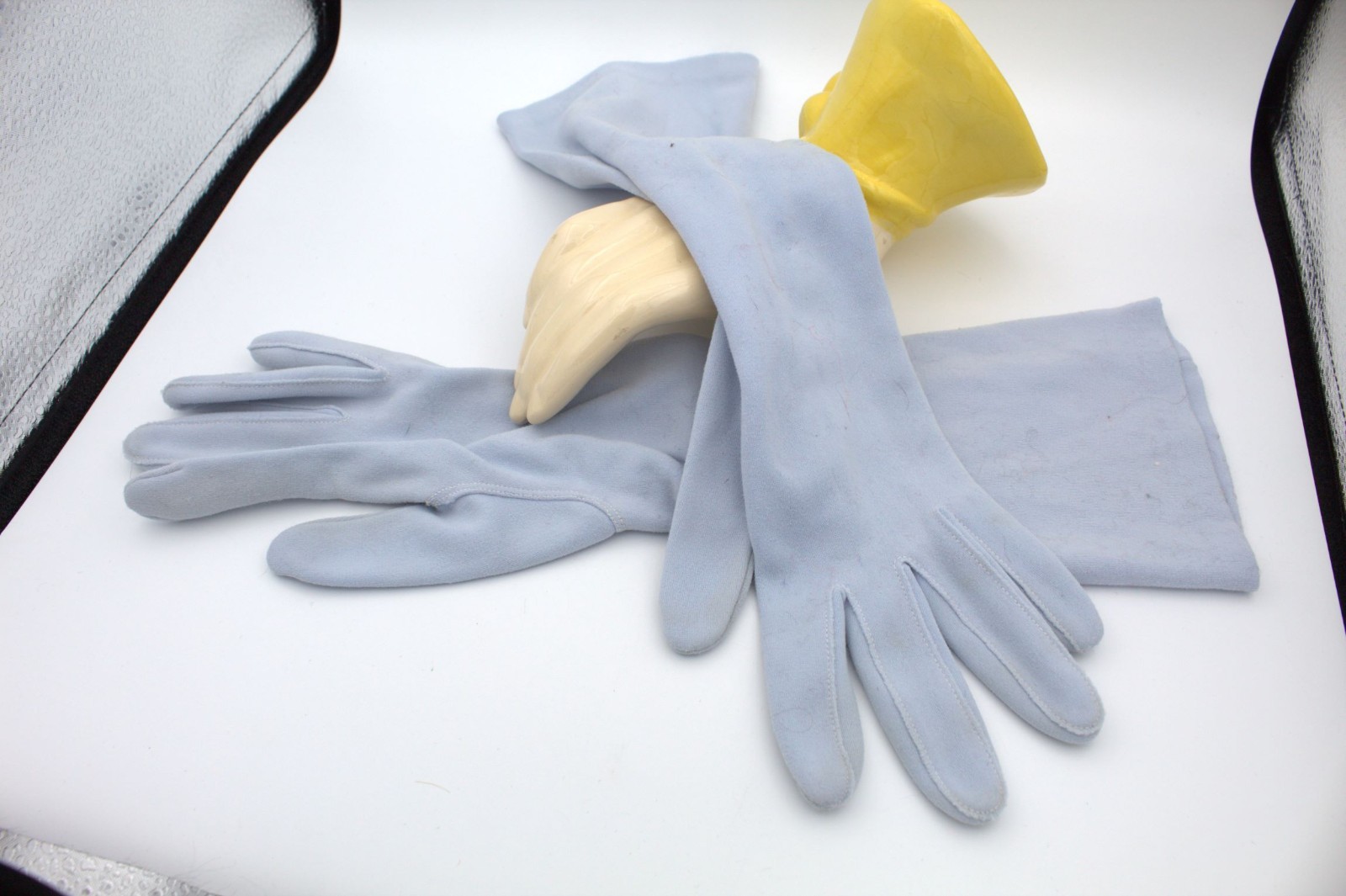 Vtg 70s Lt Blue Gloves Forearm Length; Sz 7 Made in United States