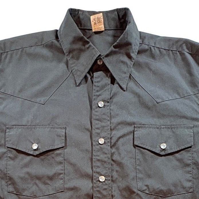 Malco Modes Western Shirt Mens 16.5 L Black Pearl Snap Long Sleeve Made in USA