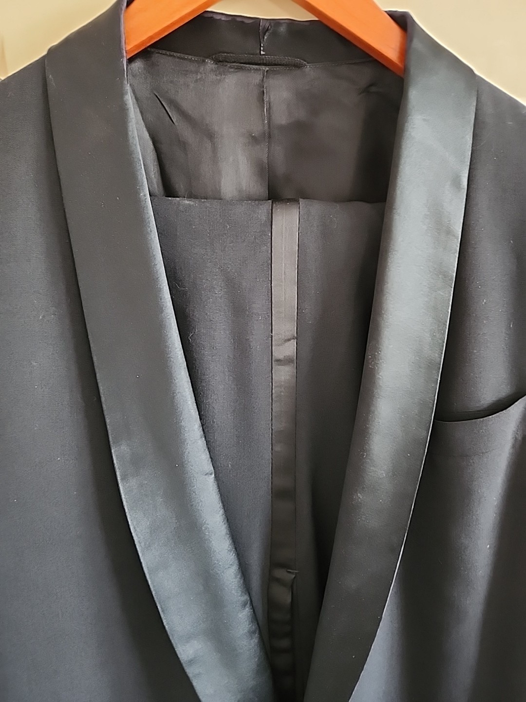 Vintage 70s Jack Silver Tuxedo Suit Black Satin Shawl Collar Union Made USA