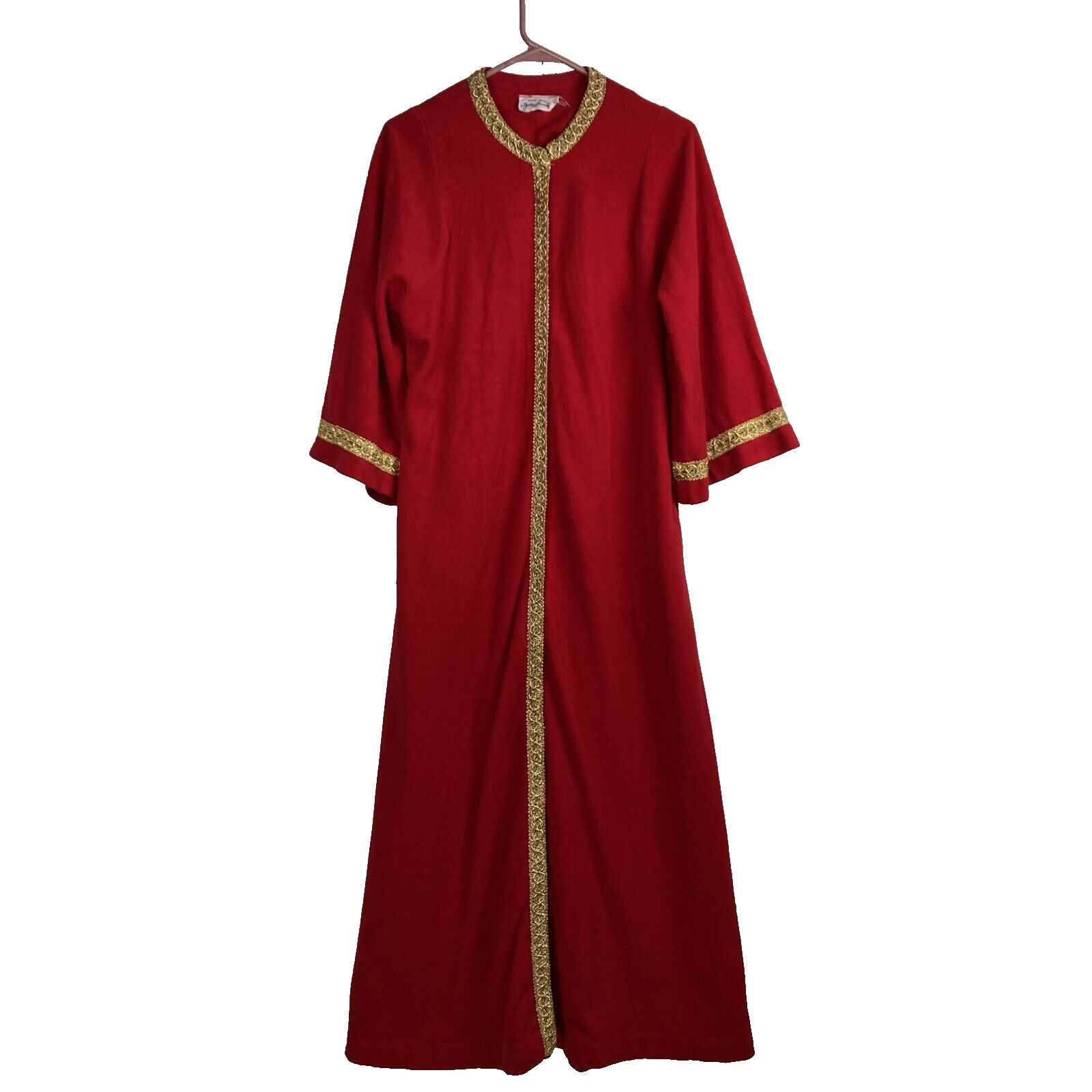 Julius Kinschein Vintage Caftan House coat red gold braid zip front Diana Dean