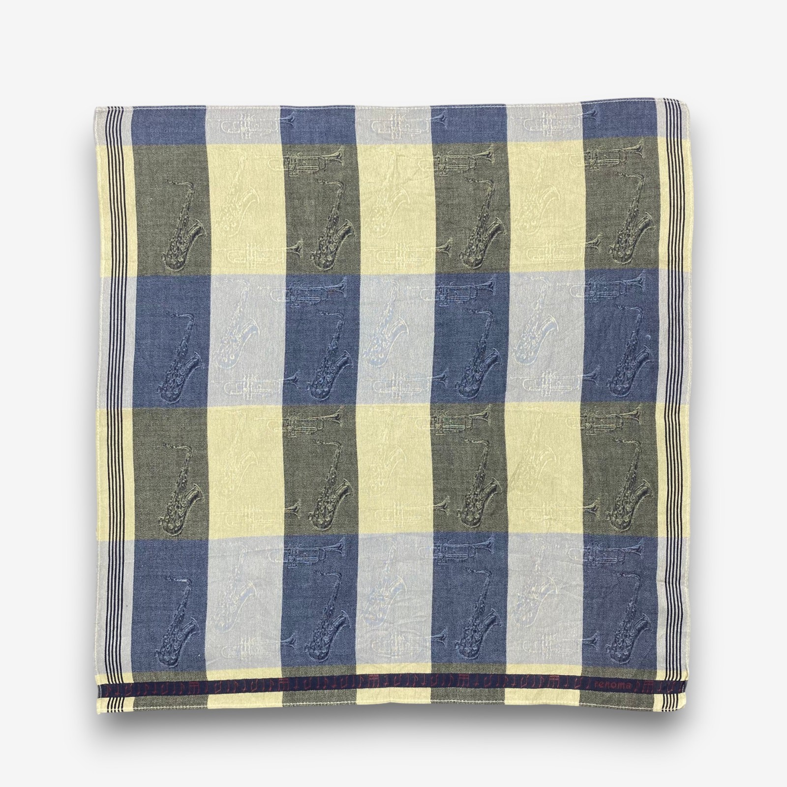 Vintage Renoma Handkerchief Scarf Plaid Woodwind Neckerchief Square 18×18